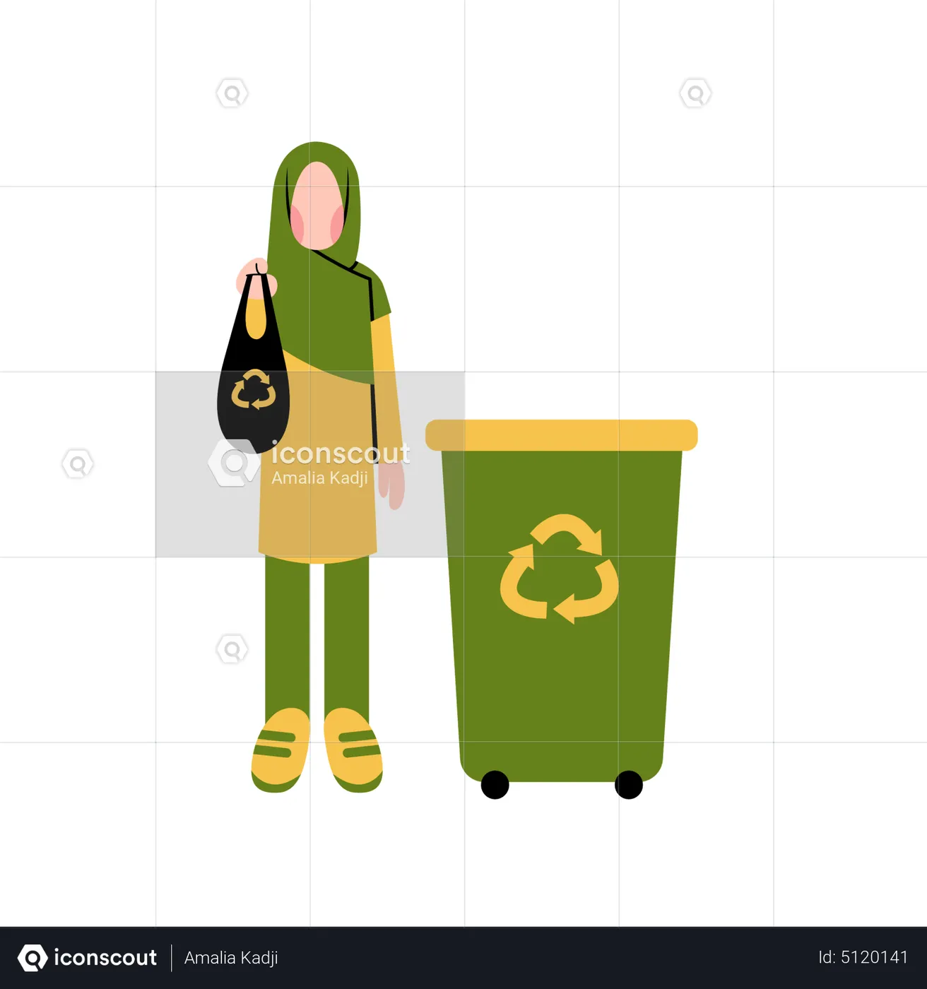 Best Muslim woman recycling garbage Illustration download in PNG ...