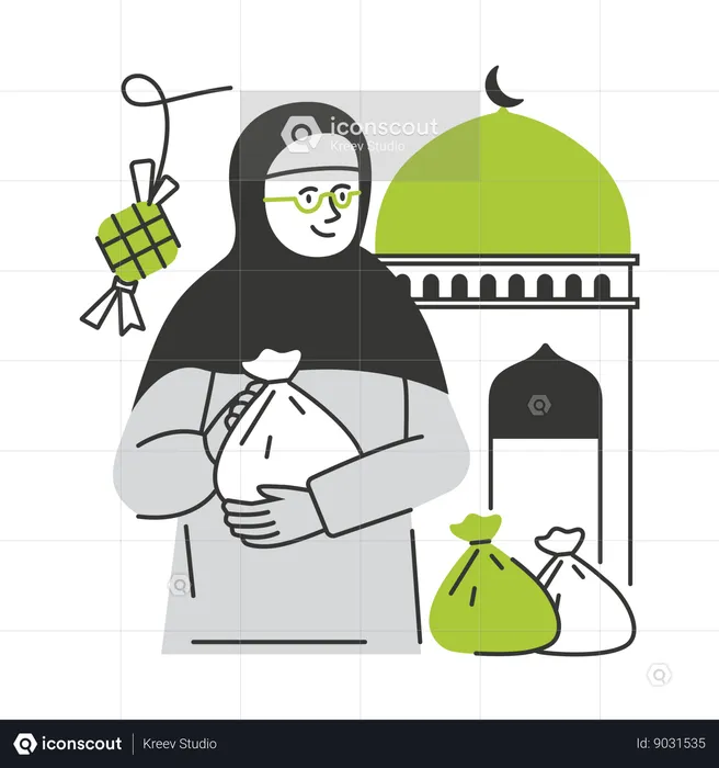 Muslim woman share zakat during Ramadan  Illustration