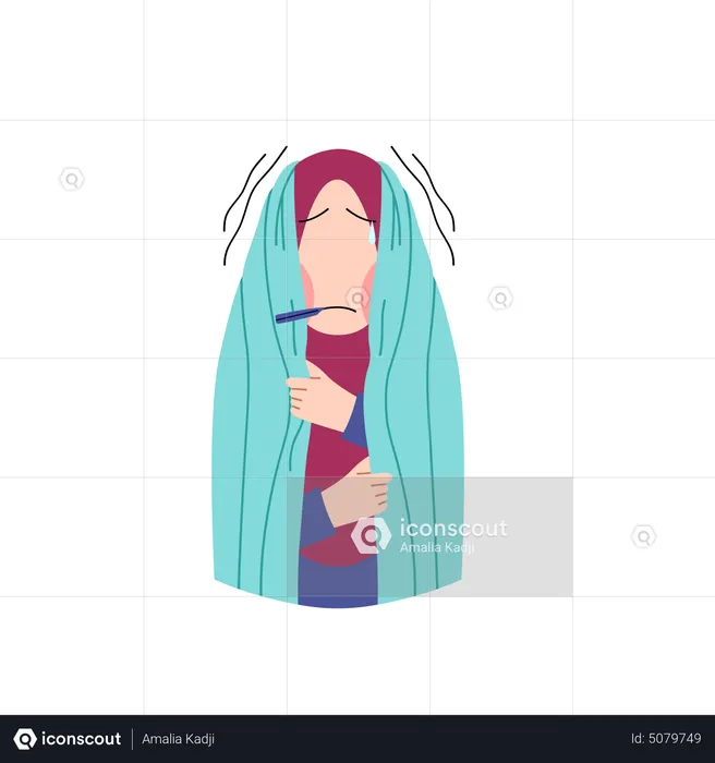 Muslim woman suffer from fever  Illustration