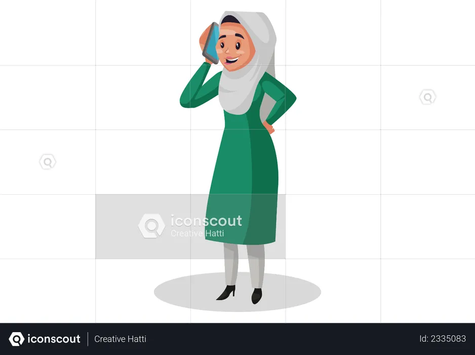Muslim woman talking on mobile  Illustration