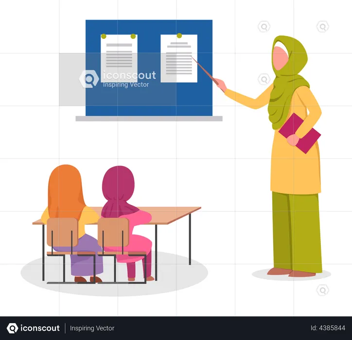 Muslim woman teaching students  Illustration
