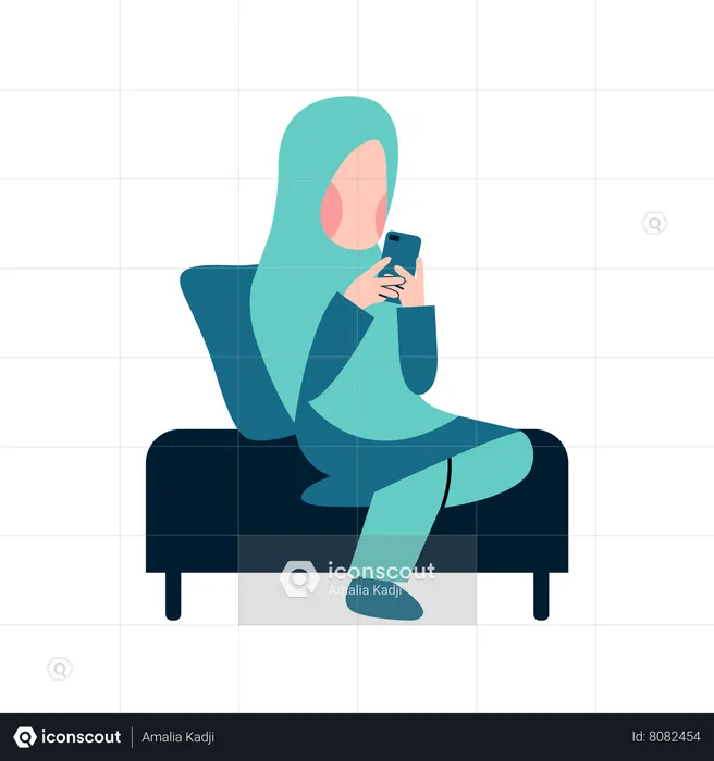 Muslim Woman Using Phone  Illustration