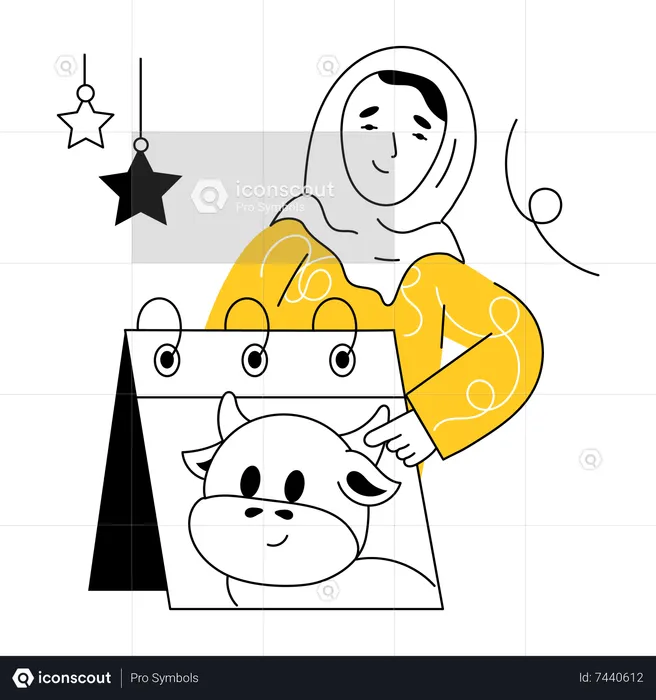 Muslim woman with Eid Calendar  Illustration
