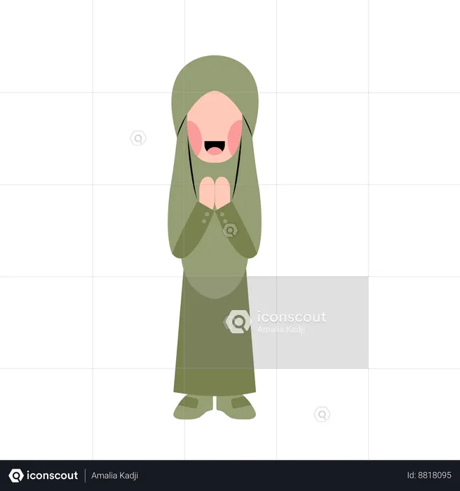 Muslim Woman With Eid Greeting Gesture  Illustration