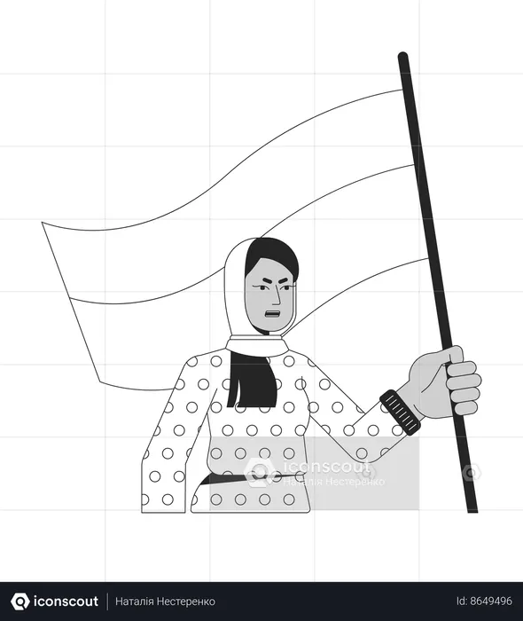 Muslim woman with flag  Illustration