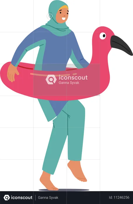 Muslim woman with flamingo float  Illustration