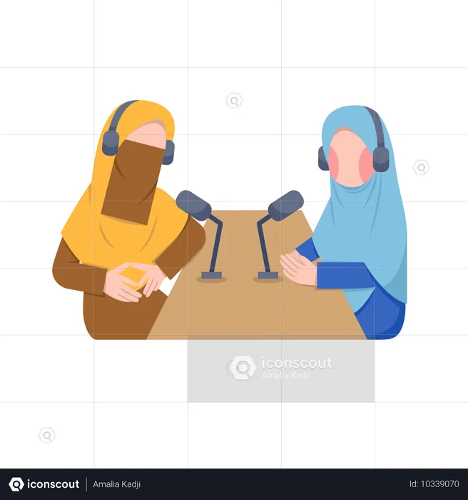 Muslim Women Recording Podcast  Illustration