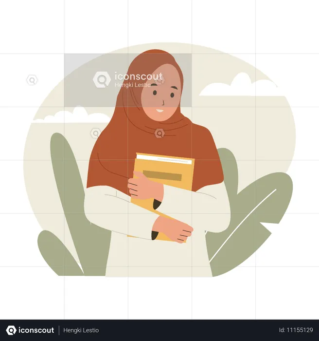 Muslim young woman holding a book  Illustration