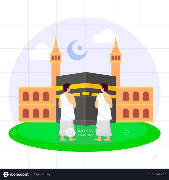 Muslime begeben sich in Mekka auf die Umrah-Reise  Illustration