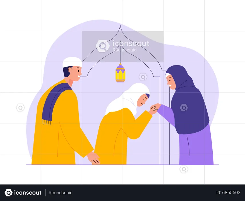 Muslime feiern Eid miteinander  Illustration