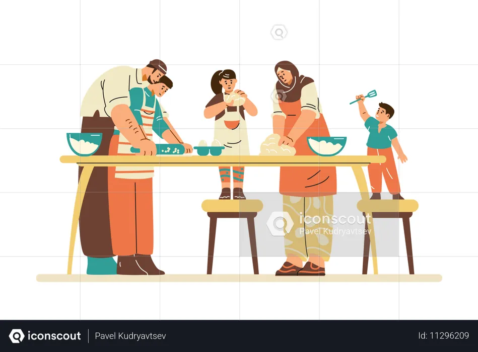 Kochen in der muslimischen Familie  Illustration