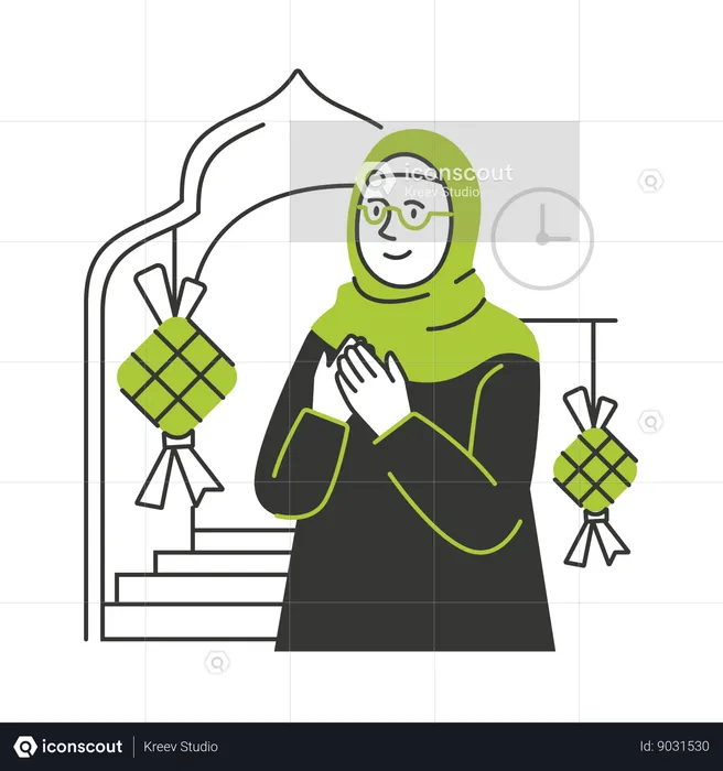 Muslimische Frau grüßt zum heiligen Ramadan  Illustration