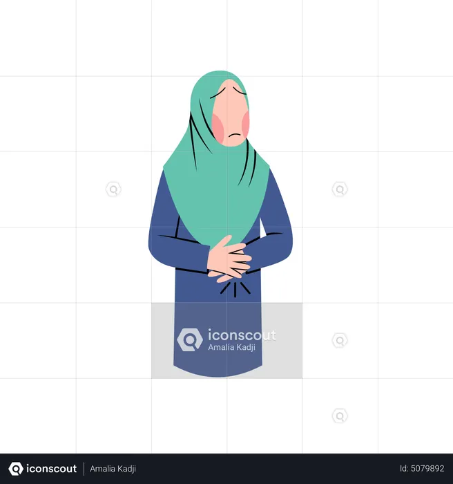 Muslimische Frau mit Magenkrämpfen  Illustration