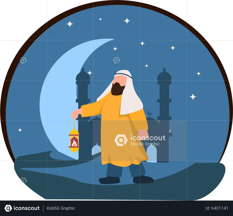 Muslimischer Mann feiert Ramadan  Illustration