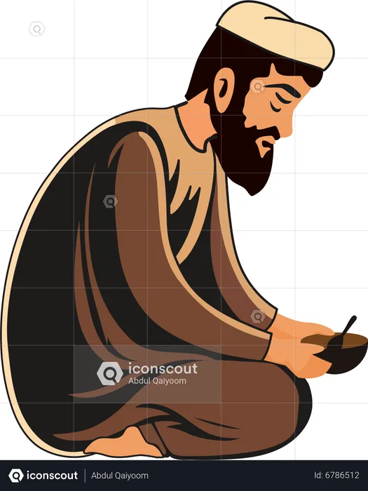 Muslimischer Mann hält Schüssel mit Löffel  Illustration