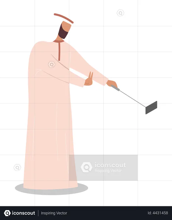 Muslimischer Mann macht Selfie mit Selfie-Stick  Illustration
