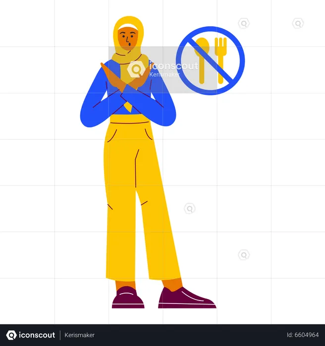 Muslimischer Mann steht und zeigt „Kein Essen“-Pose  Illustration