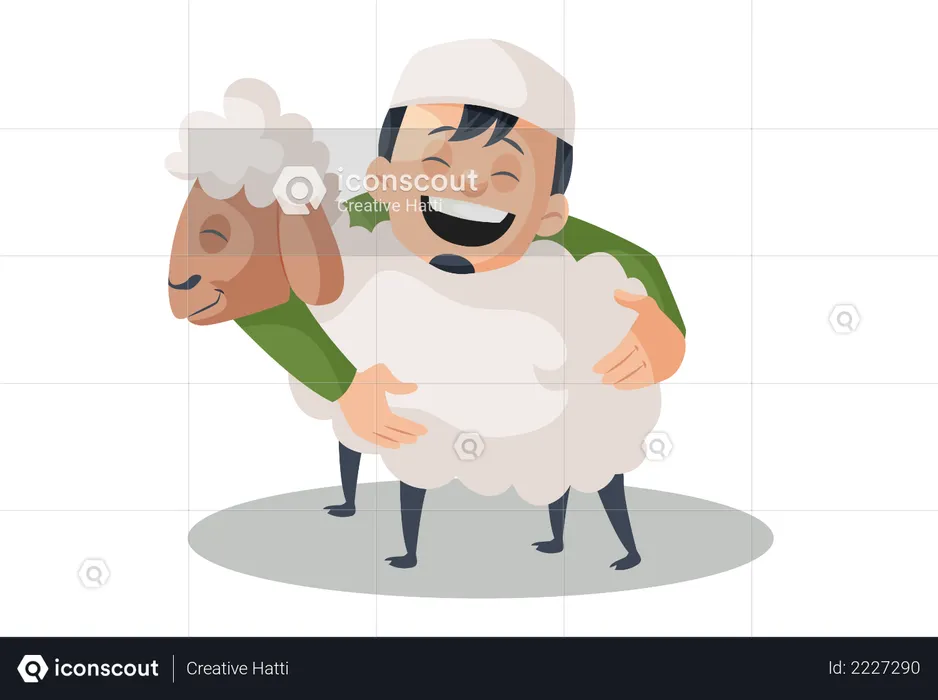 Muslimischer Mann umarmt Schafe  Illustration