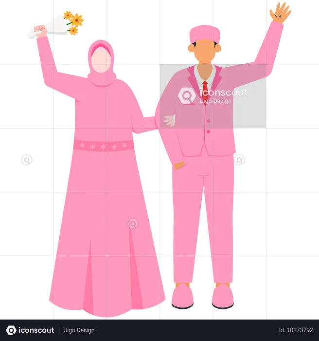 Muslimisches Brautpaar macht Fotos vor der Hochzeit  Illustration