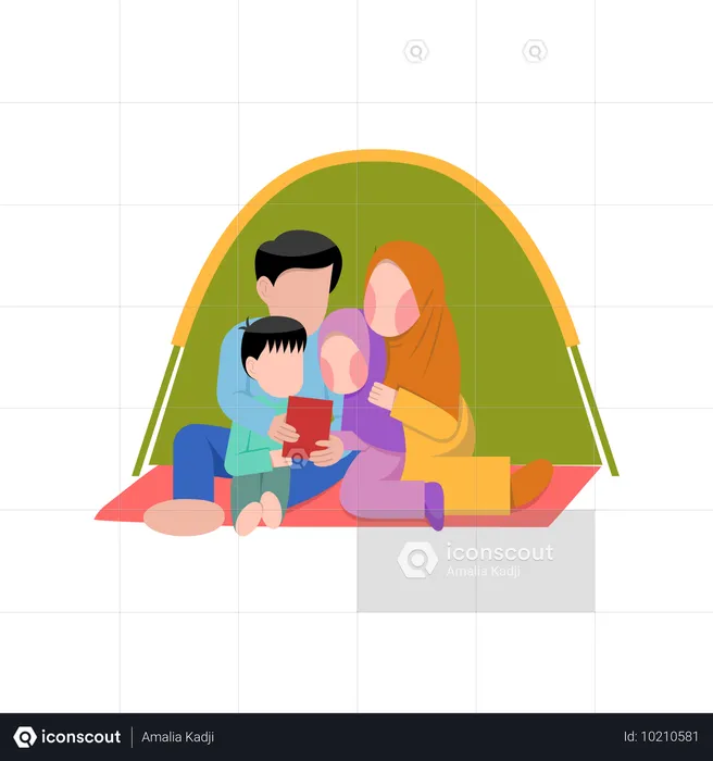 Muslimisches Familiencamping  Illustration