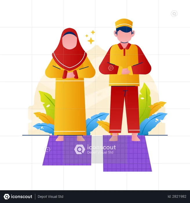 Muslimisches Paar betet  Illustration