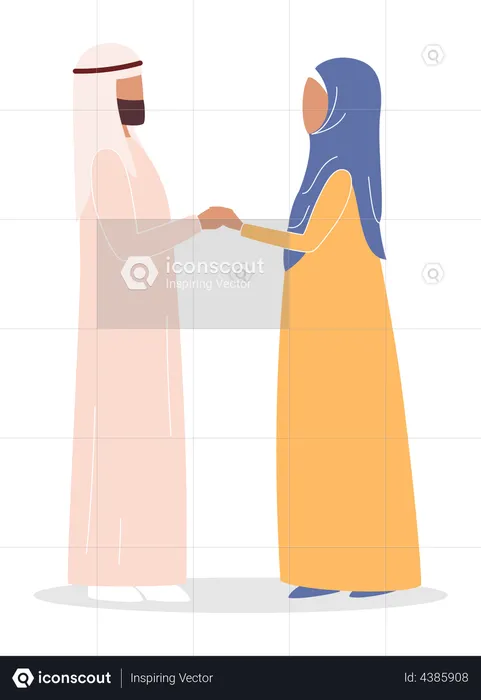 Muslimisches Paar hält Hand in Hand  Illustration