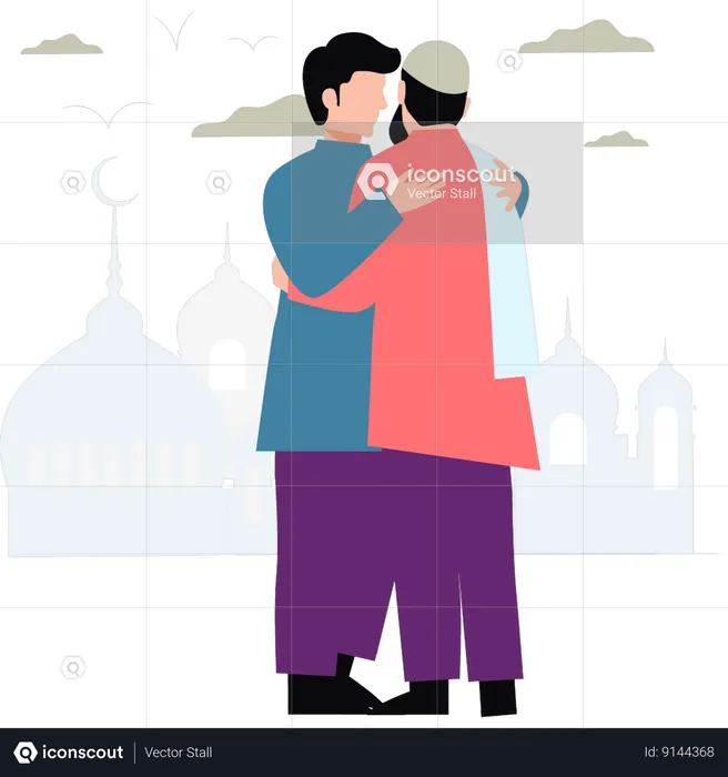 Muslims are hugging each other  Illustration