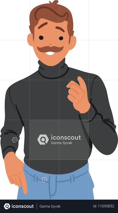 Mustached Male Character Pointing Directly At Viewer With His Index Finger  Illustration