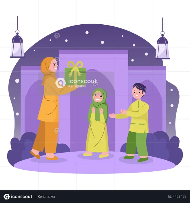 Musulman offrant un cadeau aux enfants  Illustration