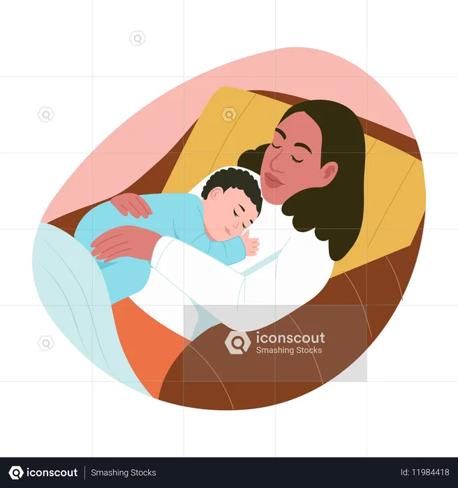 Mutter und Kind schlafen zusammen  Illustration