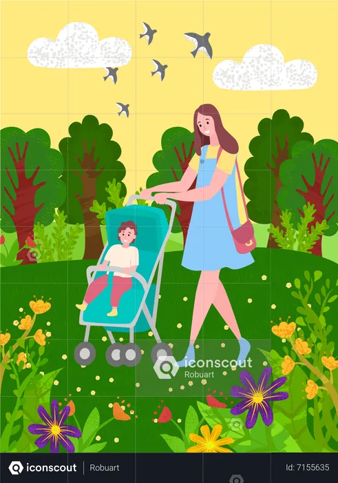 Mutter mit Kinderwagen  Illustration