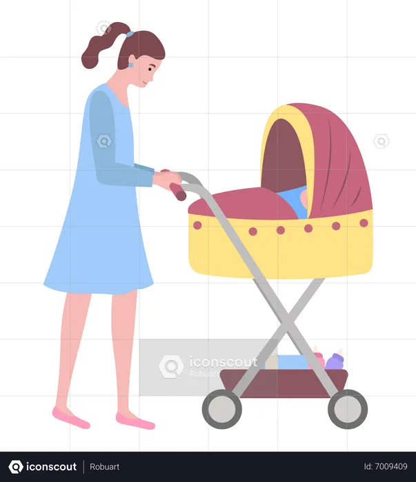 Mutter schiebt Kinderwagen  Illustration