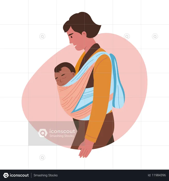 Mutter trägt Baby in Trage  Illustration