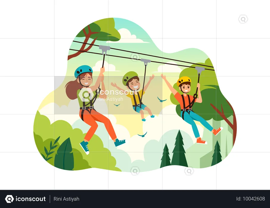 Mutter und Kind genießen Zip Line  Illustration