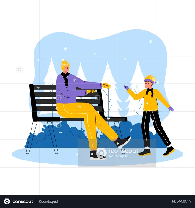 Mutter und Sohn genießen den Winter  Illustration