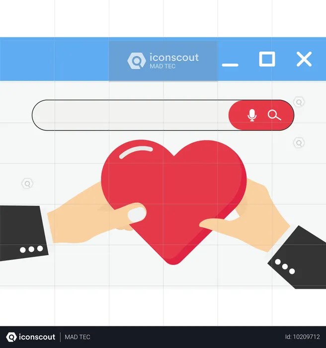 Mutual love with two hands coming out of browser pass each other  Illustration