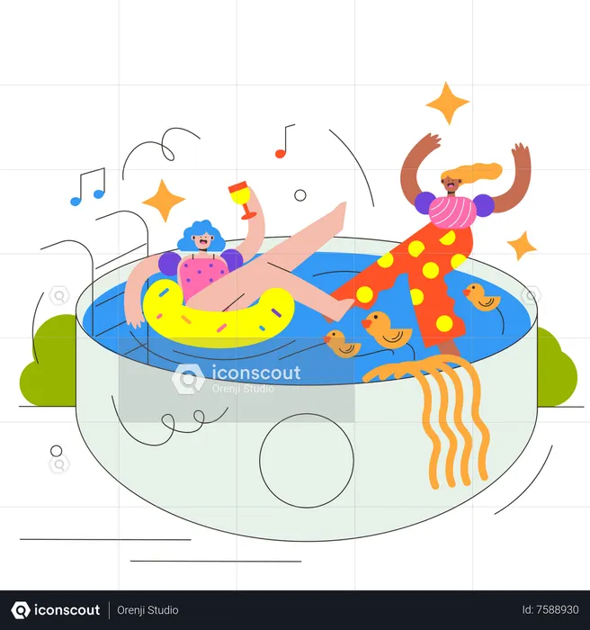 Nadar los fines de semana con amigos.  Ilustración