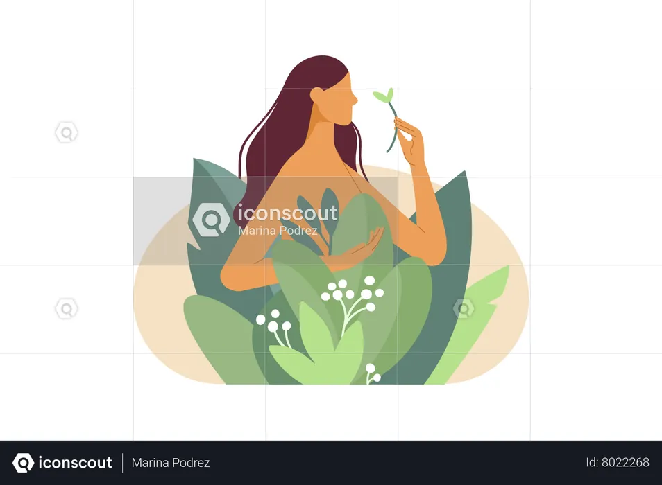 Naked girl in nature plants  Illustration