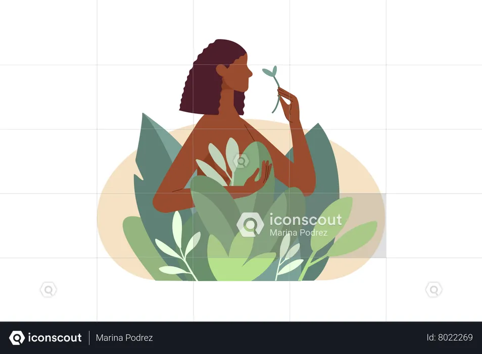 Naked girl in nature plants  Illustration