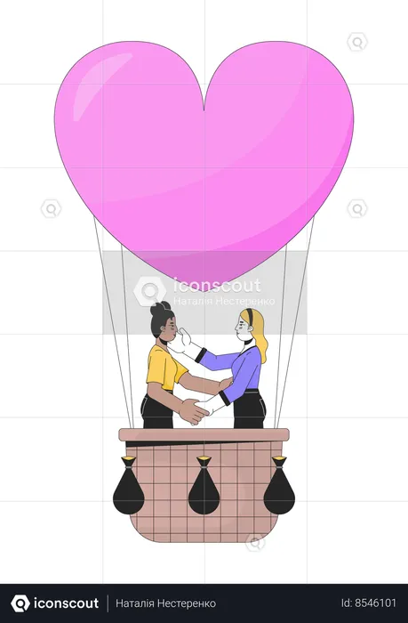 Namorada flutuando em balão de ar quente  Ilustração