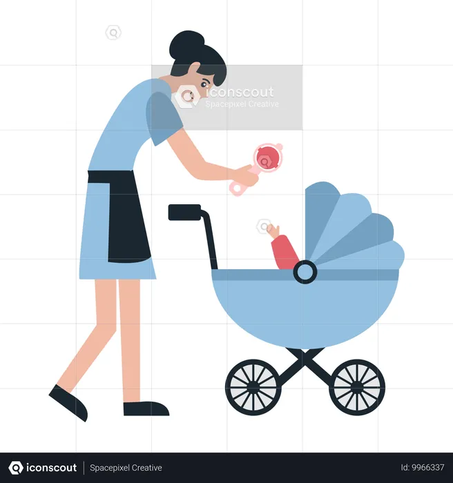 Nanny with Whimsical babysitting  Illustration