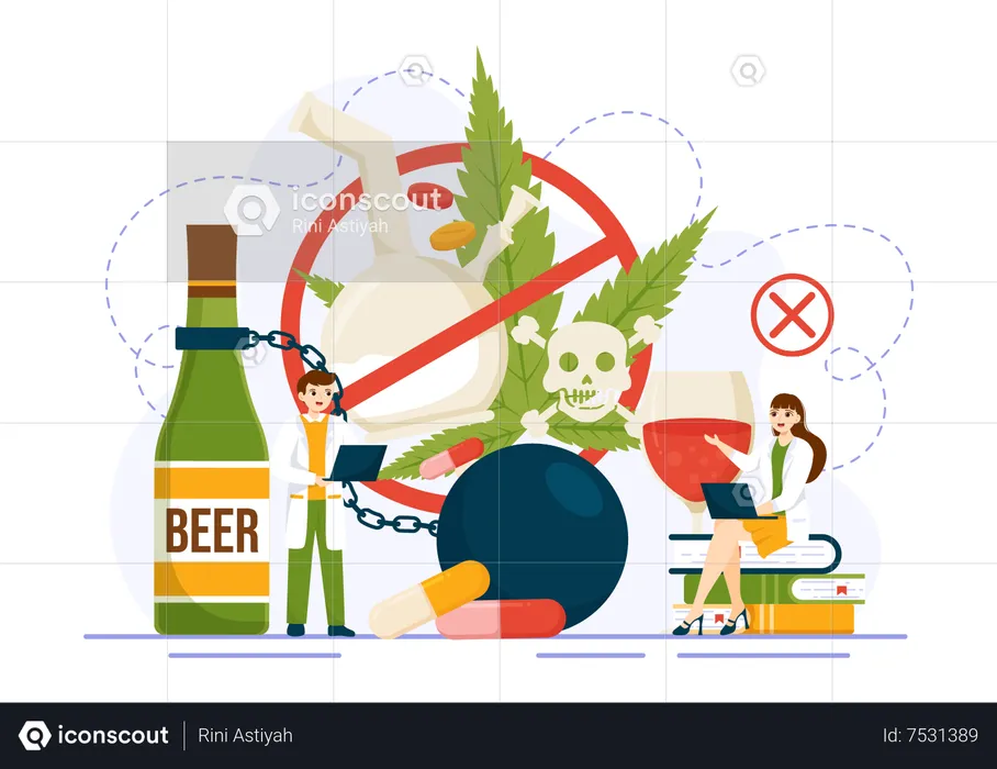 Narcologist doctor saying stop alcohol and drugs  Illustration