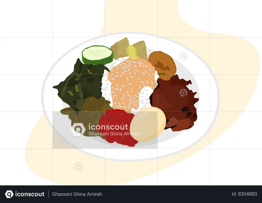 Nasi Padang rendang da Indonésia  Ilustração