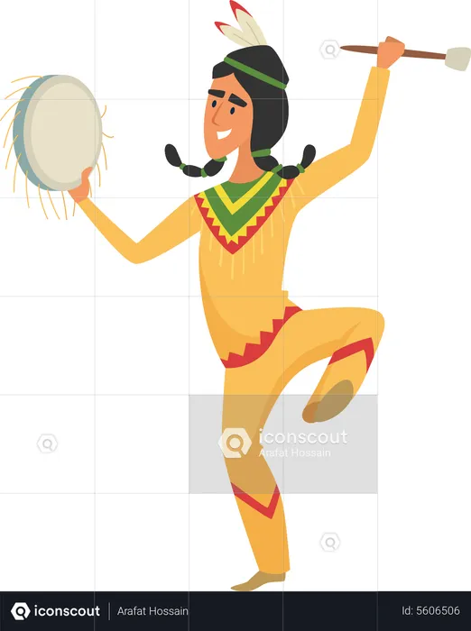 Native american man playing drum  Illustration
