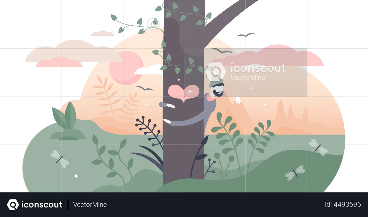 Nature lover hugging tree  Illustration