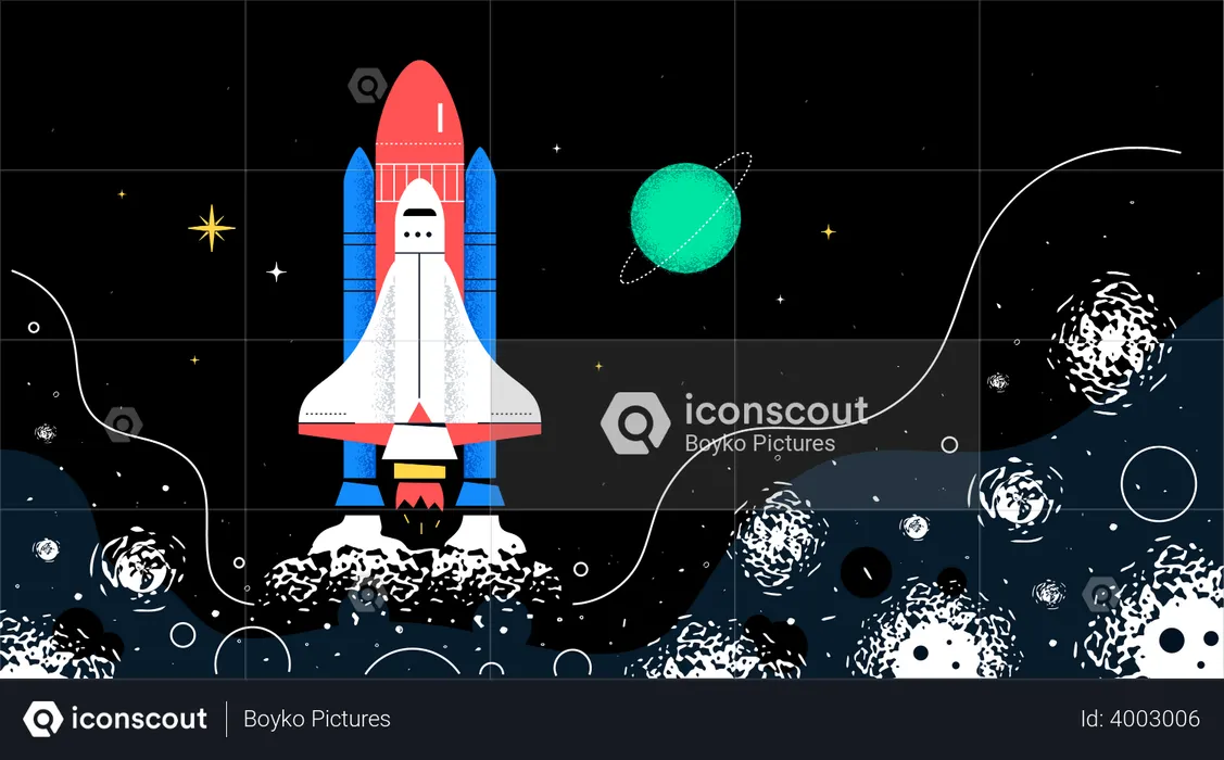 Nave espacial en el espacio  Ilustración