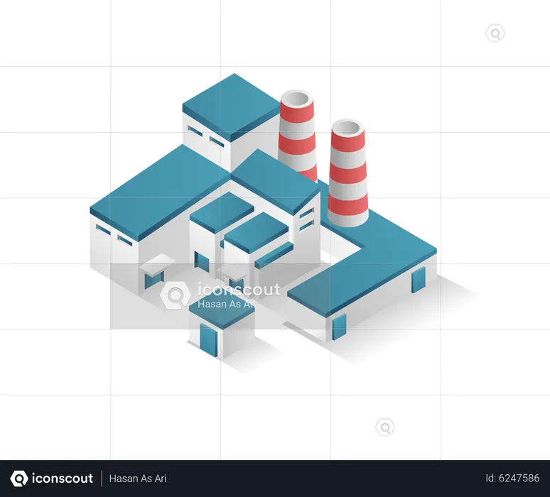 Nave industrial con chimenea  Ilustración