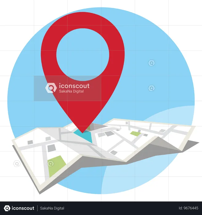 Pin del navegador maqueta de color rojo con mapa sobre fondo blanco.  Ilustración