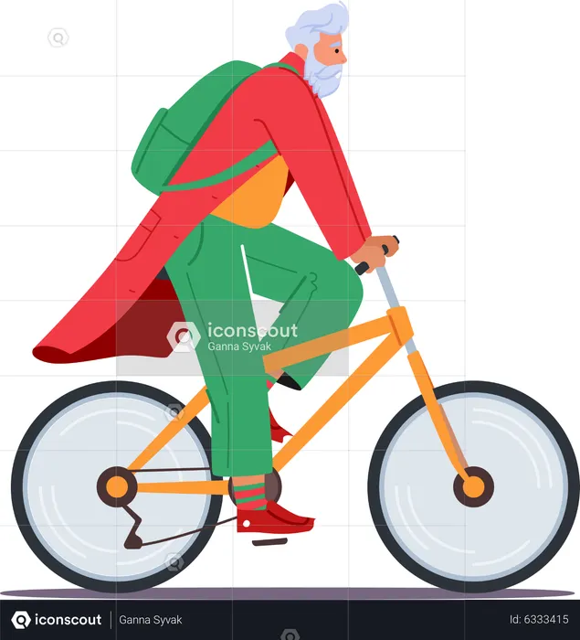 Navidad Papá Noel montando bicicleta  Ilustración