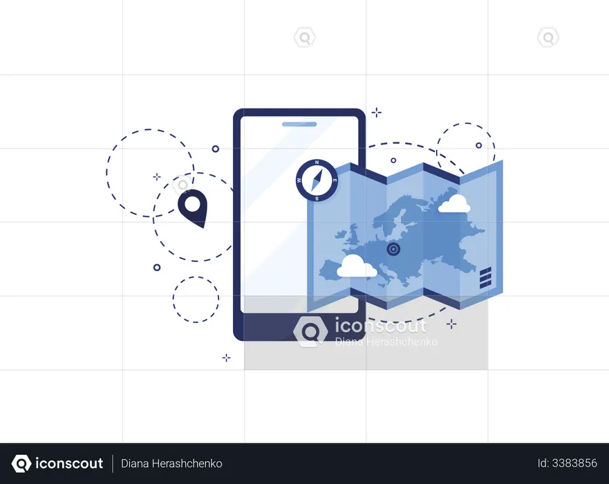 Navigation app with Map  Illustration